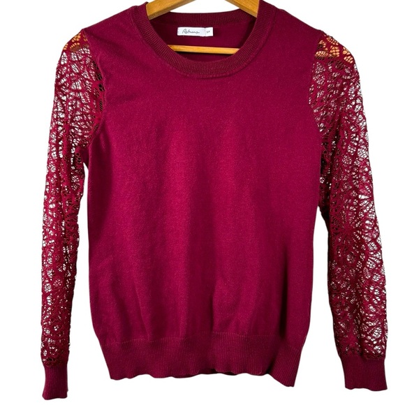 Reitmans sweater with lace sleeves, Small, burgundy, crewneck, Office Event - Picture 1 of 8